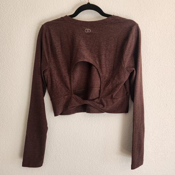 Calia Women's Size XL Coffee Brown Twist Back‎ Cropped Athletic Long Sleeve NWT - Picture 3 of 4